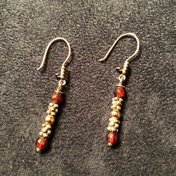Sterling Siver, garnet and gold earrings - Picture 1 of 2